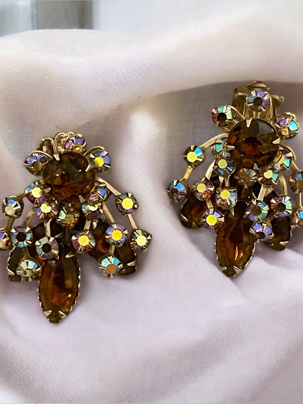 Aurora Borealis Crystal Cluster Clip-On Earrings